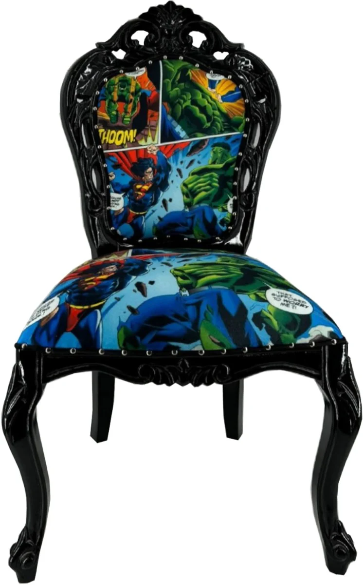 Luxus Barock Esszimmer Stuhl mit Comic Design Bunt / Schwarz - Barock Essimmer Möbel