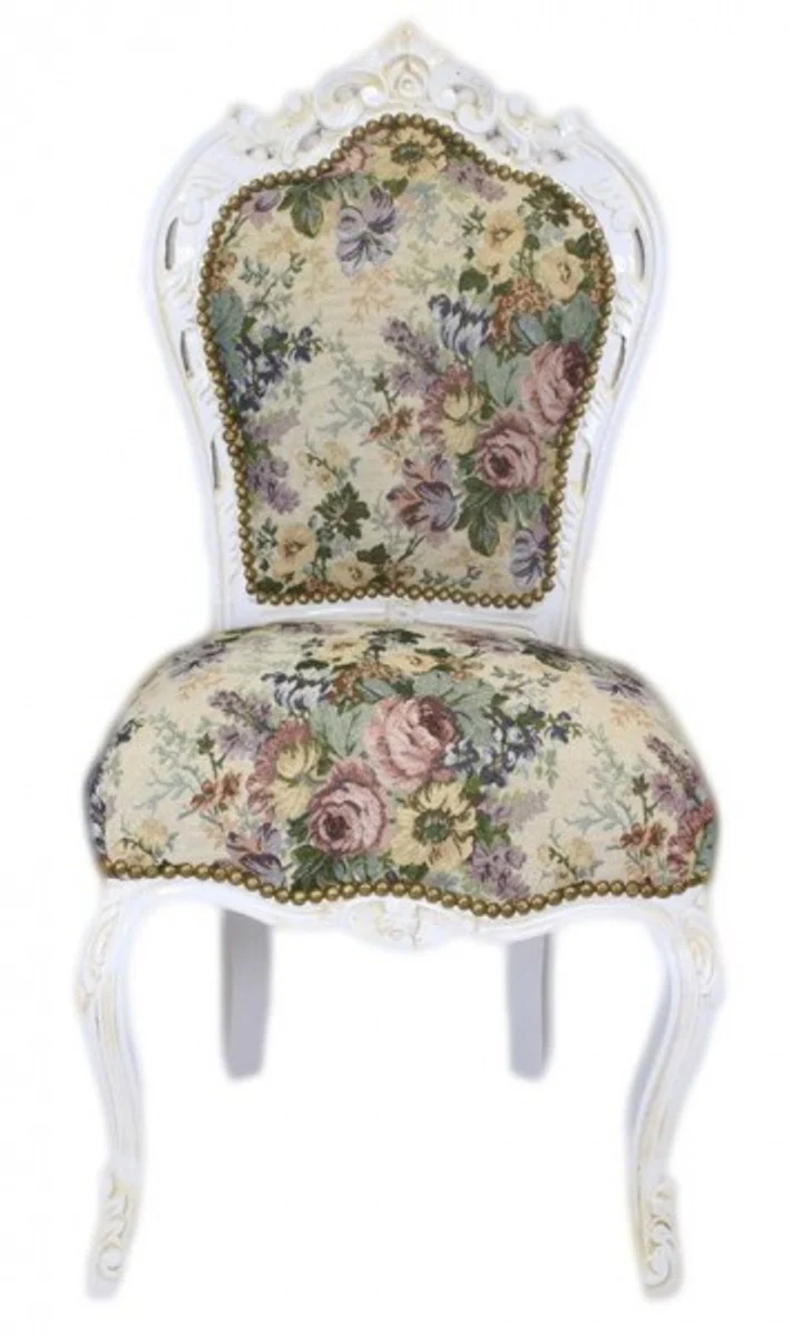 Baroque Dining Room Chair Flower Pattern / Antique White - Antique Style Furniture