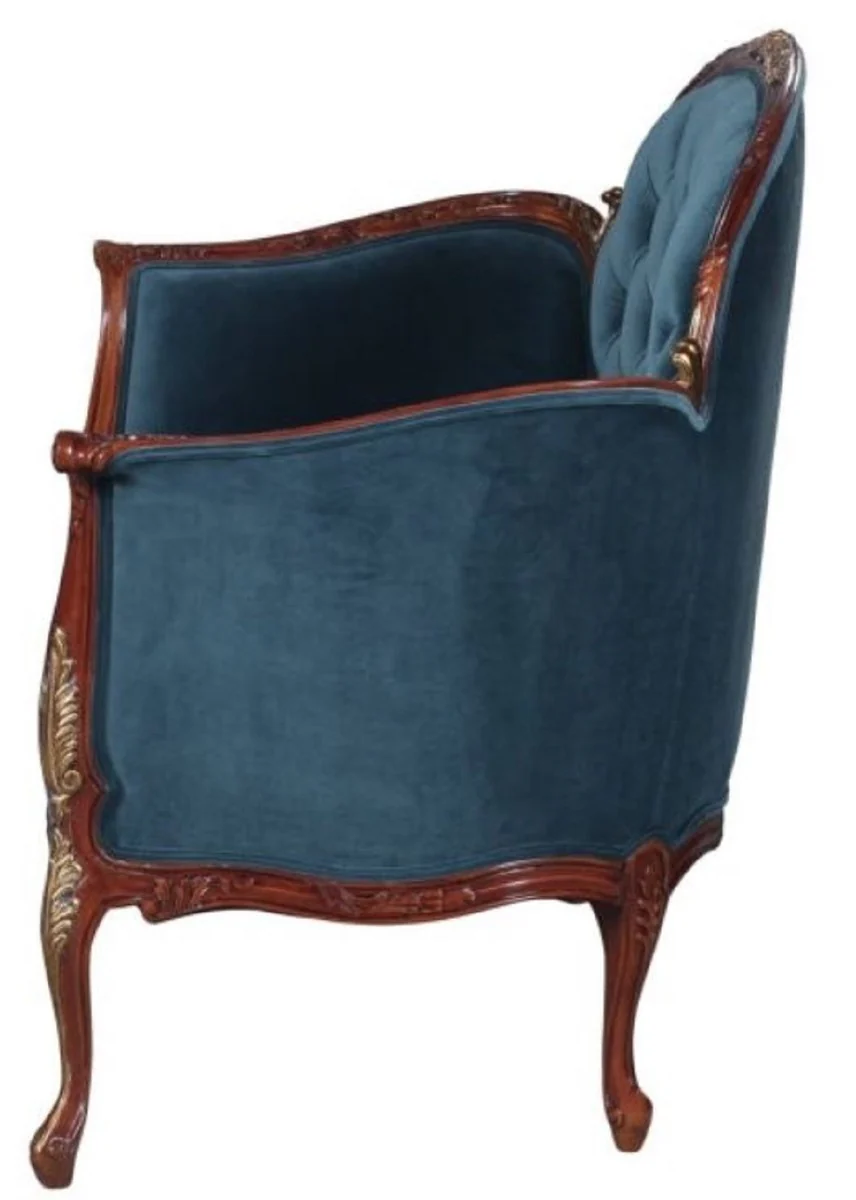 Baroque velvet sofa blue / brown / brass 125 x 73.5 x H. 92.5 cm - furniture in the baroque style