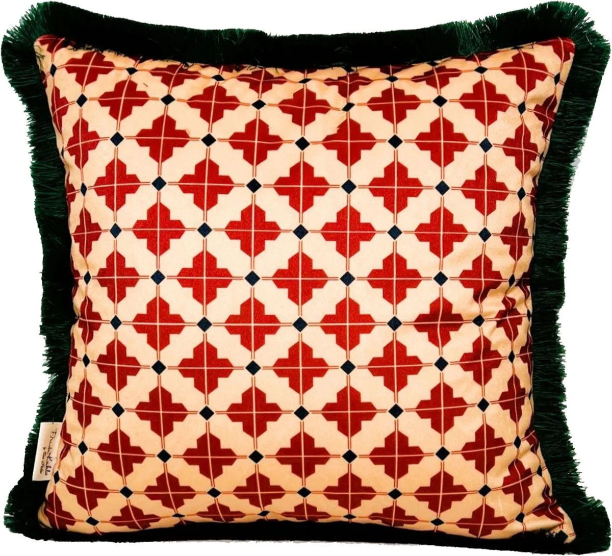 Frida Kahlo by Luxury decorative cushion with rhinestones red / colorful