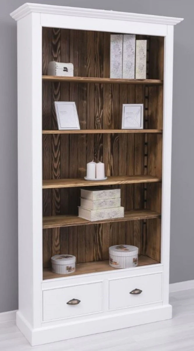 Country house style bookcase white / brown 109 x 39 x H. 210 cm - solid wood cabinet - shelf cabinet - living room cabinet - office cabinet - country house style furniture