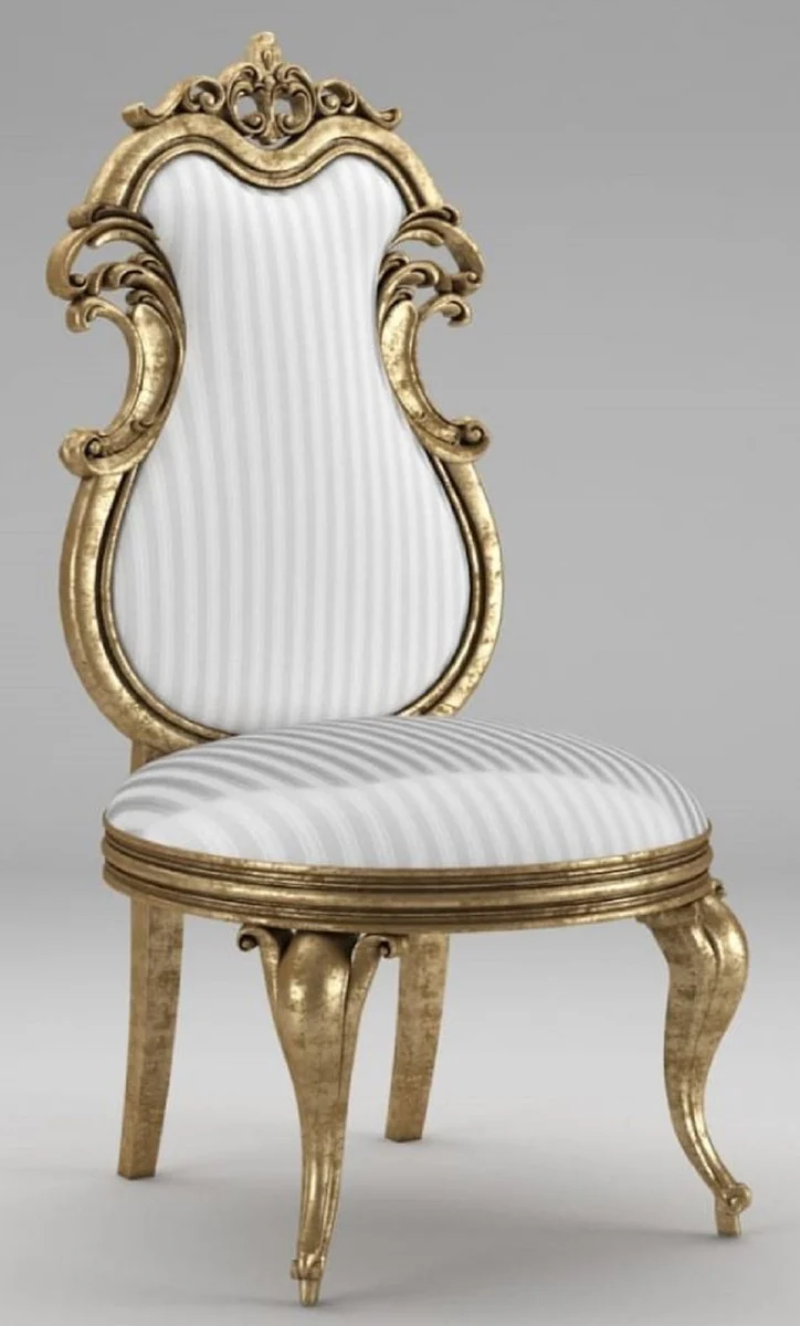 Luxury Baroque Dining Chair White / Silver / Antique Gold - Magnificent Solid Wood Kitchen Chair - Baroque Dining Room Furniture