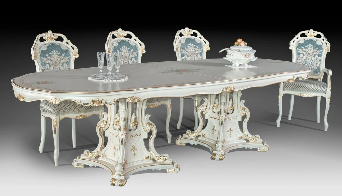 Luxury Baroque Dining Table Ivory / Multicolored / Gold 700 cm - Huge Solid Wood Dining Room Table in Baroque Style - Baroque Dining Room & Hotel Furniture - Luxury Quality - Made in Italy