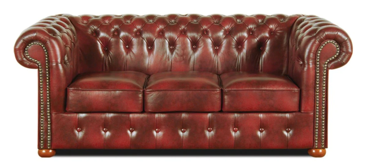 Chesterfield living room set of 3 wine red - luxury genuine leather furniture
