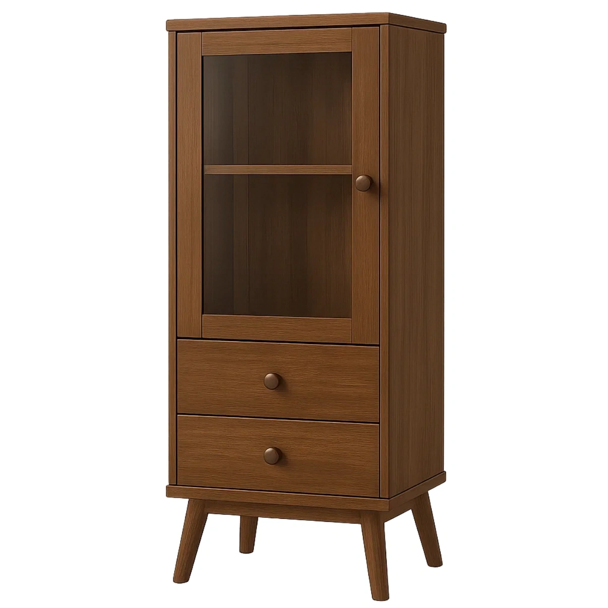Vitrine mit Glastür und 2 Schubladen, MDF-Platte, dunkelwalnussfarben, freistehend, für Wohn- oder Esszimmer, 60 x 35 x 135 cm - tyBcLC2LD851