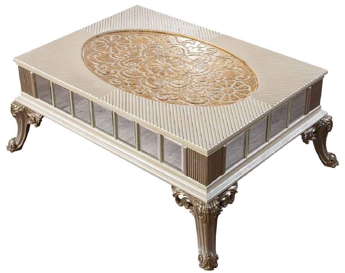 Luxury Baroque Coffee Table Cream / White / Gray / Gold - Mirrored Baroque Style Living Room Table - Luxury Baroque Style Furniture - Baroque Style Living Room Furniture - Baroque Furniture
