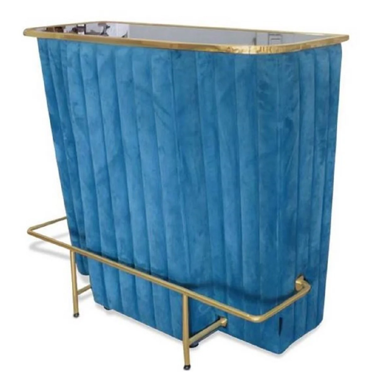 Luxury bar counter blue / gold 120 x 48 x H. 105 cm - counter with glass top and footrest - bar cabinet - bar furniture - luxury quality