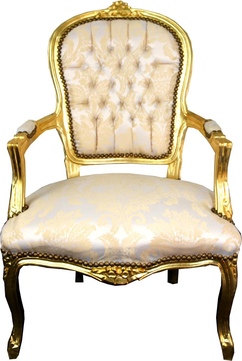 Baroque Salon Chair Cream Pattern / Gold - Antique Look Furniture