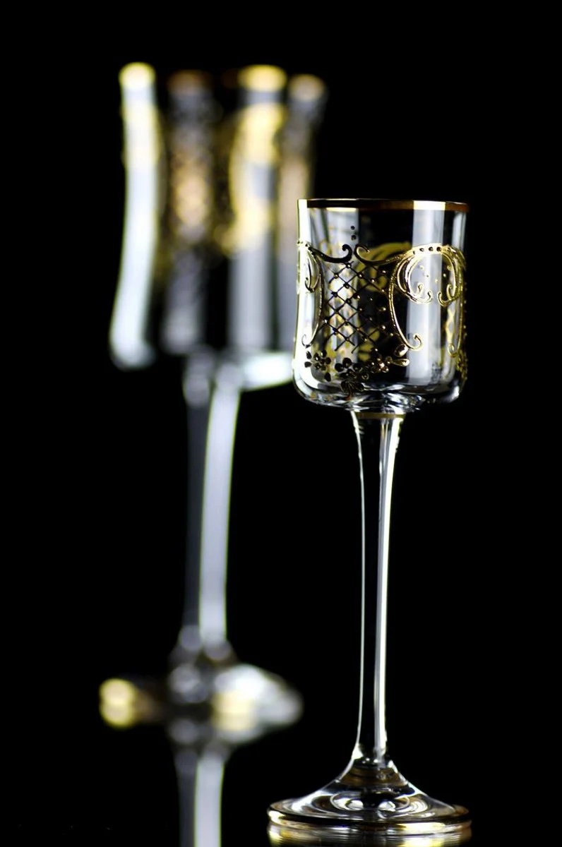 Luxury Baroque Liqueur Glass Set of 6 Gold Ø 6 x H. 17.5 cm - Handmade and hand-painted Liqueur Glasses - Hotel & Restaurant Accessories - Luxury Quality