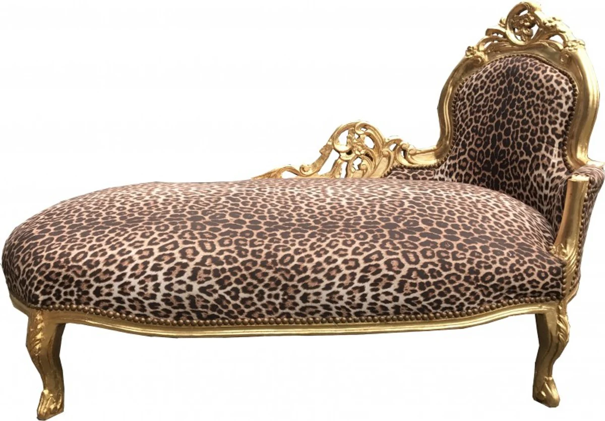 Barock Chaiselongue King Leopard / Gold - Möbel Liege Recamiere