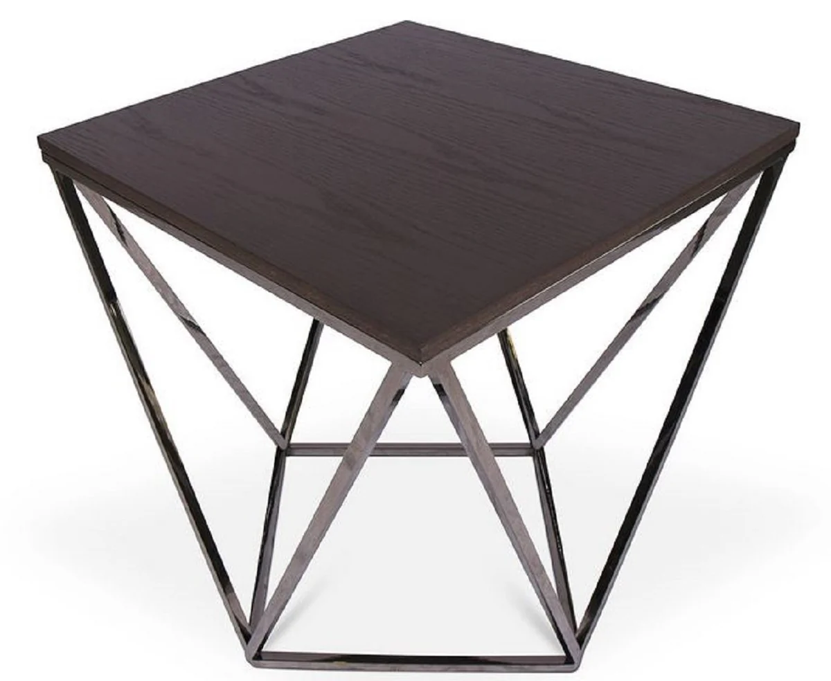 Designer side table brown / silver 57 x 57 x H. 60 cm - table with stained oak veneer top - living room furniture - luxury quality