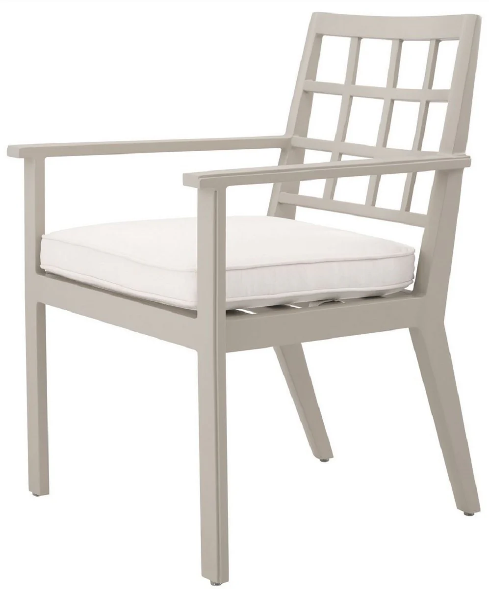Luxury dining room chair with armrests sand color / white 64.5 x 65 x H. 88.5 cm - weatherproof aluminum chair with seat cushion - garden patio chair - luxury quality
