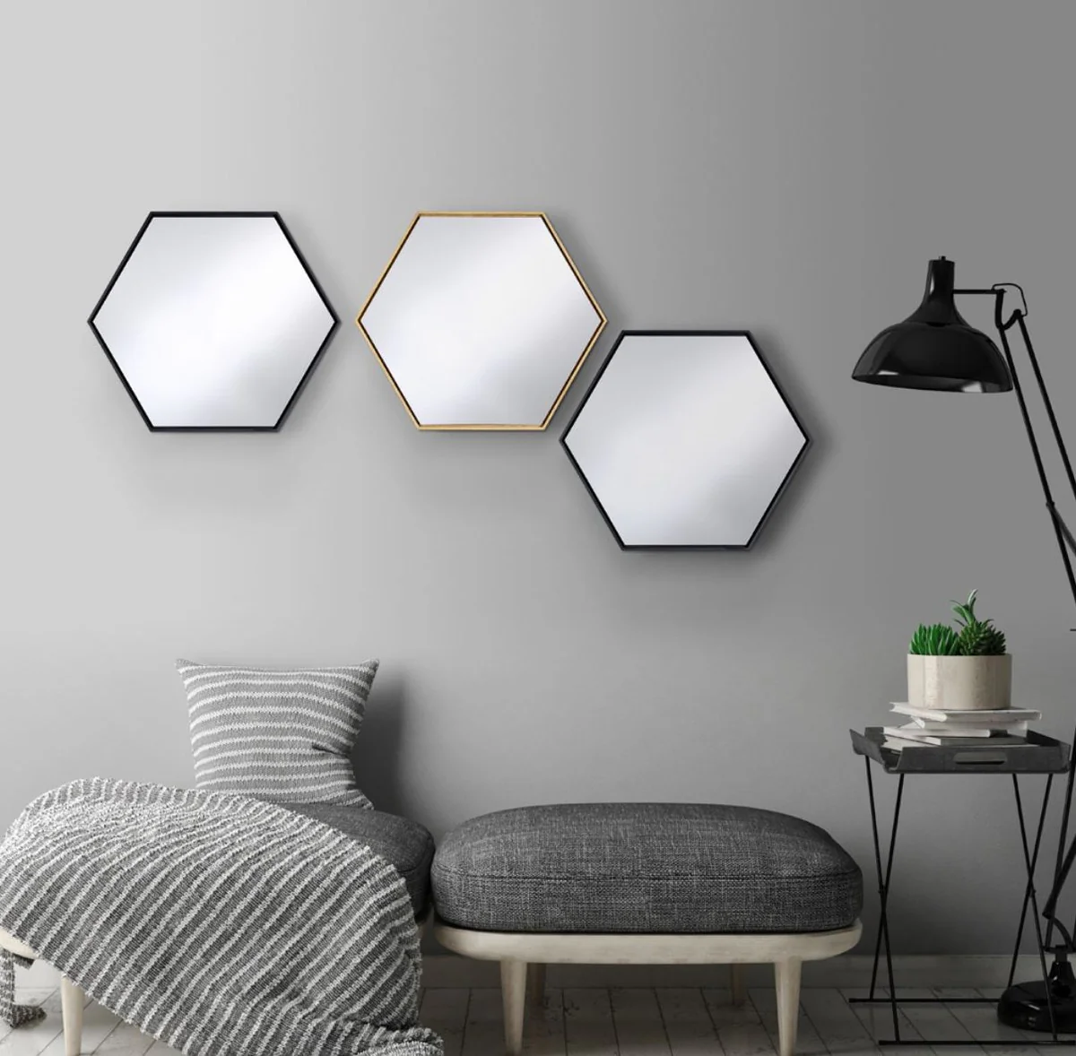 Luxury mirror with black wooden frame 52 x H. 45 cm - living room wall mirror