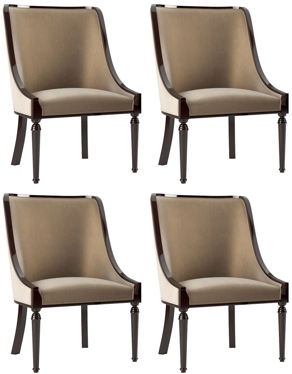 Luxury Baroque Dining Room Chair Set of 4 Beige / Dark Brown High Gloss - Luxury Dining Room Furniture in Baroque Style - Baroque Furniture - Noble & Magnificent