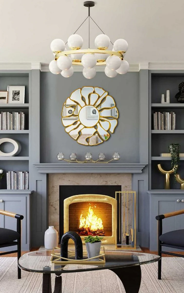 Luxury mirror gold Ø 92 cm - round living room wall mirror - cloakroom mirror - bedroom mirror - luxury collection