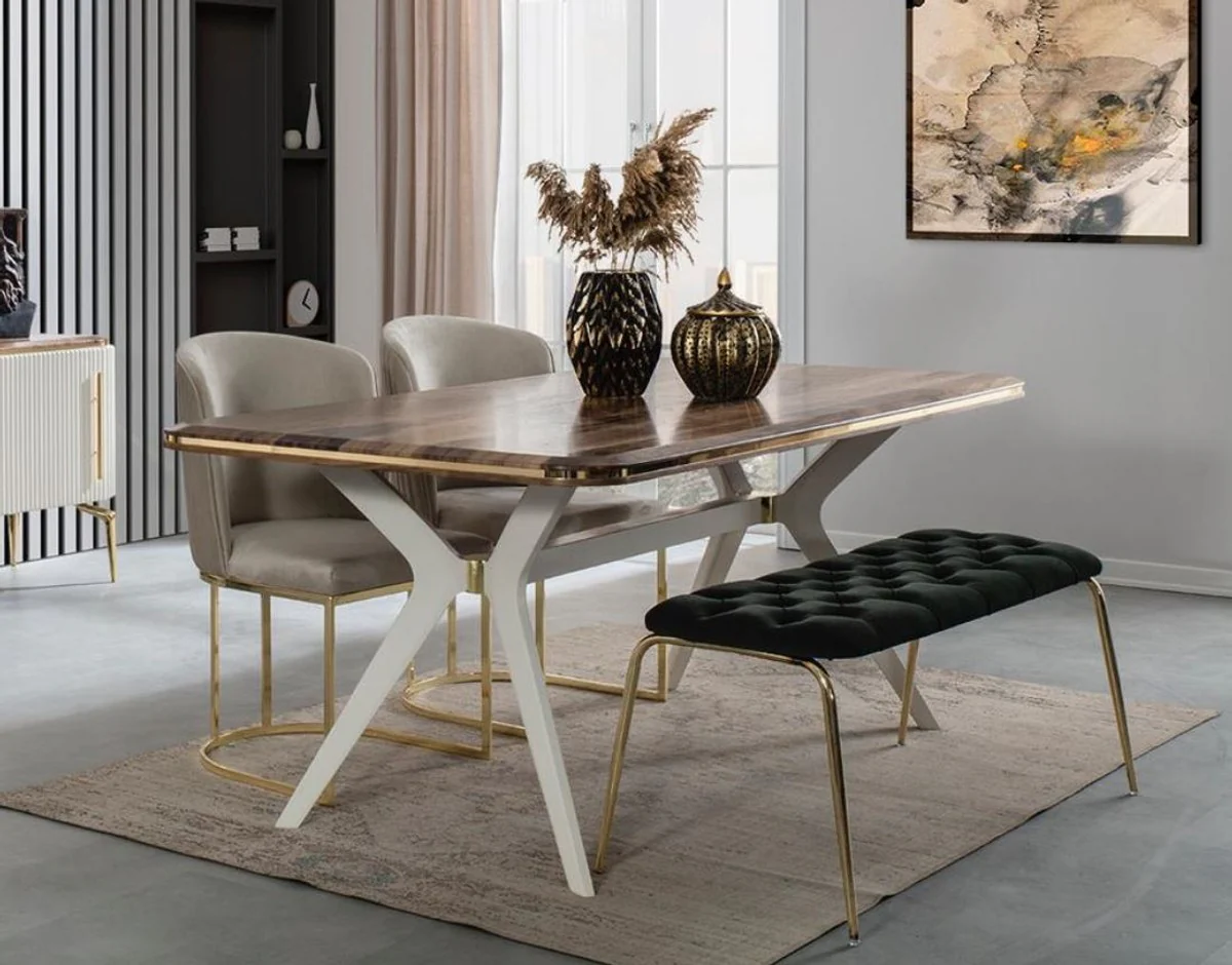 Luxury Art Deco Dining Room Set - 1 Dining Room Table & 4 Dining Chairs & 1 Bench - Art Deco Dining Room Furniture