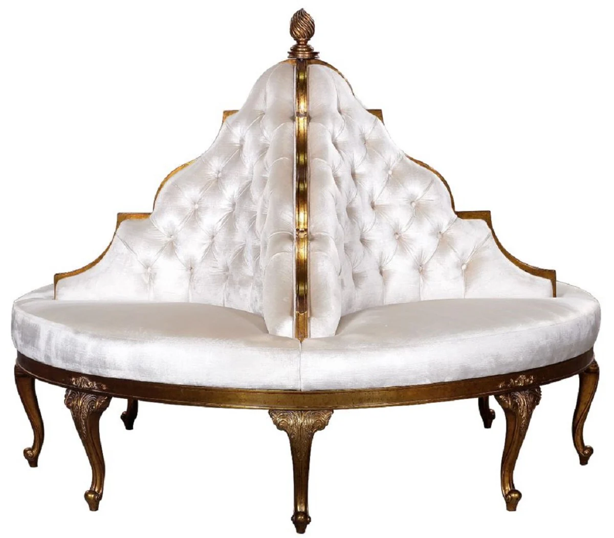 Luxury Baroque Round Sofa White / Antique Gold - Handcrafted Round Velvet Sofa - Baroque Hotel & Restaurant Furniture