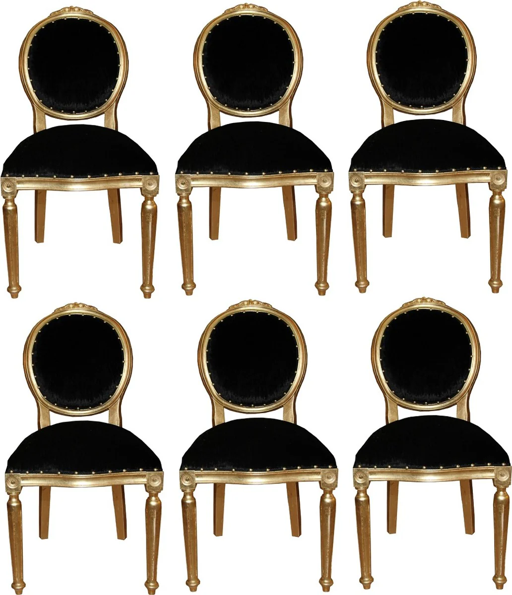 Luxury Baroque dining room set medallion black / gold 50 x 52 x H. 99 cm - 6 handmade dining chairs - Baroque dining room furniture