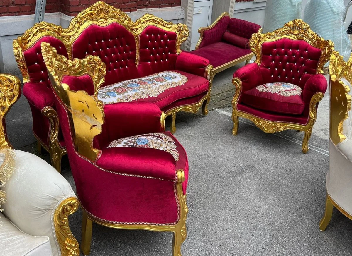 Barock Wohnzimmer Set Bordeauxrot / Gold - Prunkvolle Barock Möbel