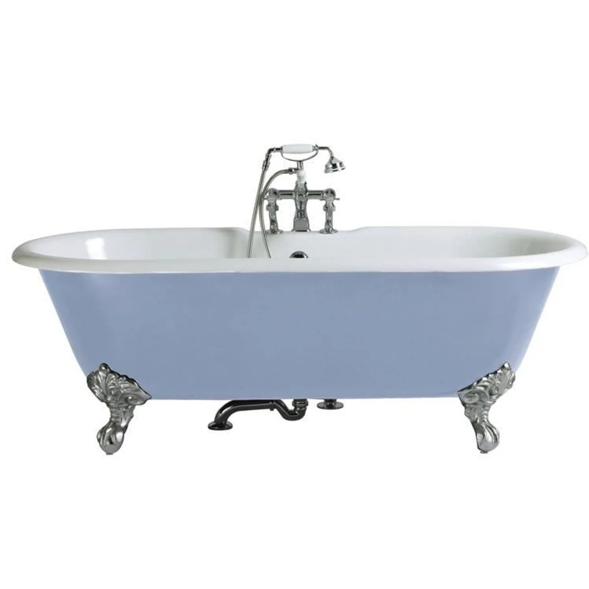 Luxury cast iron bathtub light blue / white 170 cm - curved freestanding bathtub - Baroque & Art Nouveau bathroom furniture
