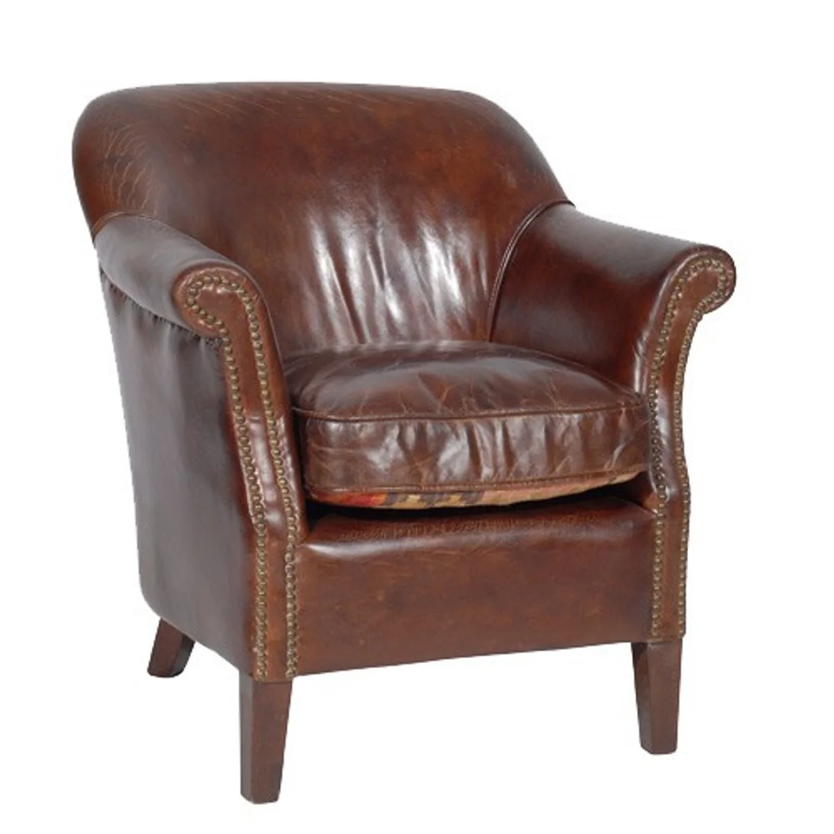 Luxury Genuine Leather Vintage Armchair Cigar Brown Mod2 - Leather Armchair Art Deco Lounge
