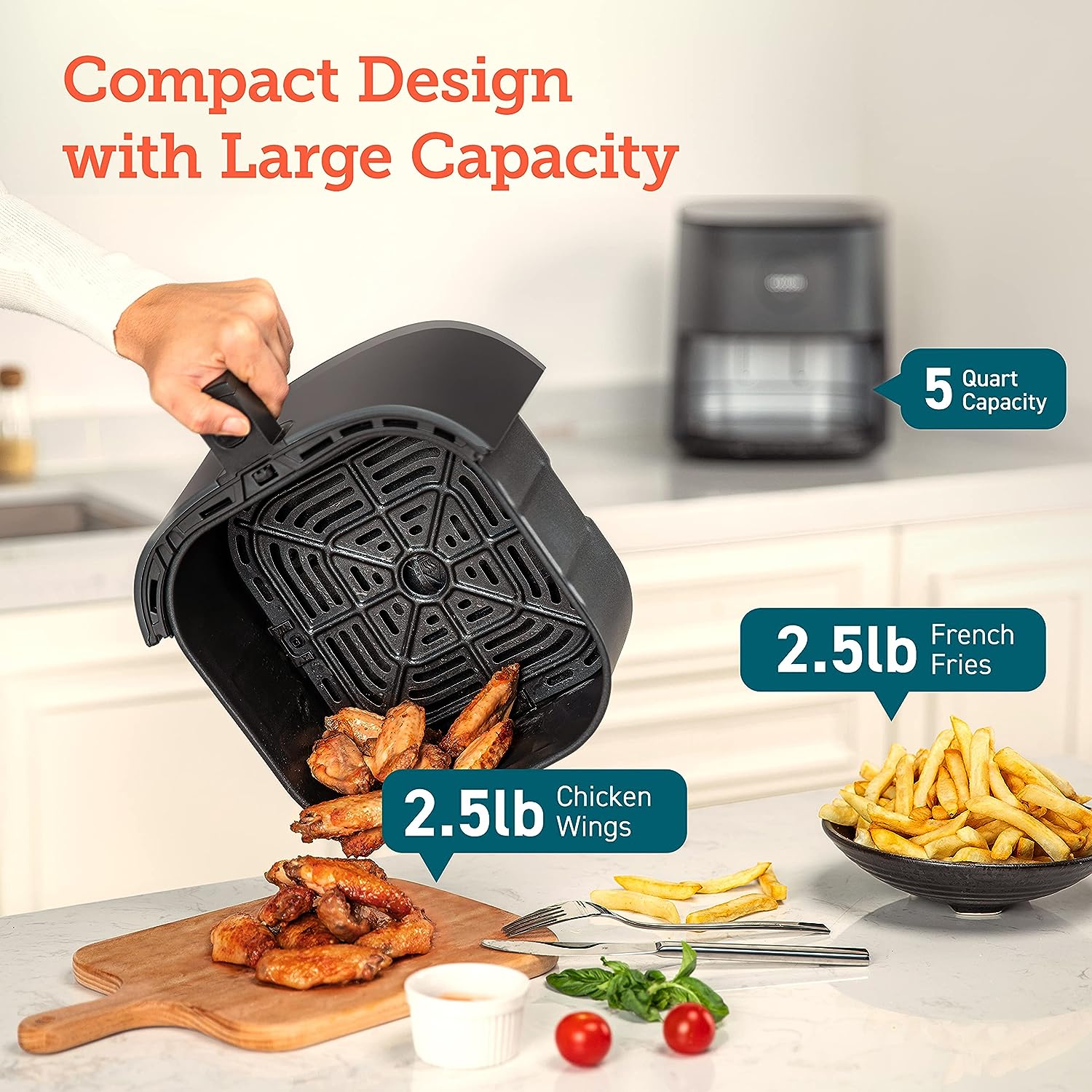 COSORI Air Fryer Pro LE 5-Qt, für schnelle und einfache Mahlzeiten, UP bis 450? Ruhige Operation, 85% Öl weniger, 130+ exklusive Rezepte, 9 anpassbare Funktionen in 1, kompakt, Geschirrspüler Safe, Grau