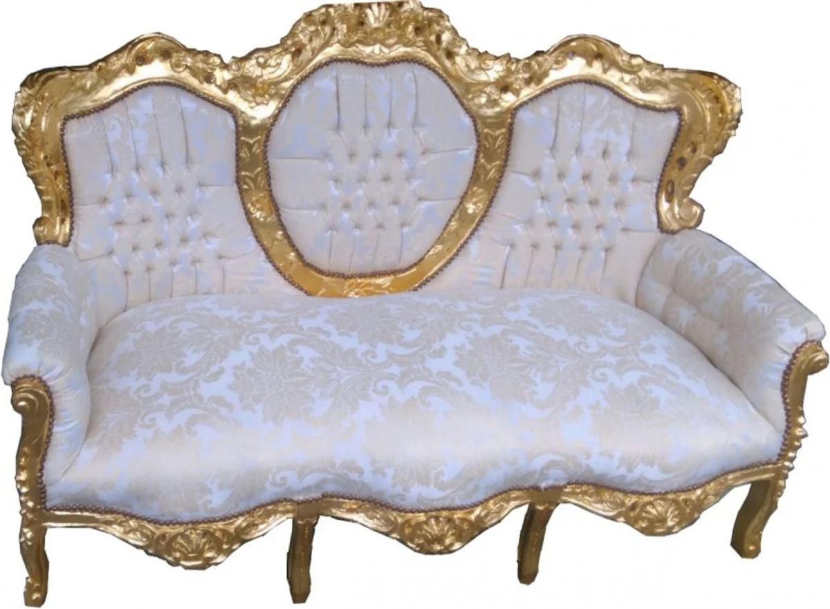 Barock 3-er Sofa King Creme Muster / Gold - Möbel Barock