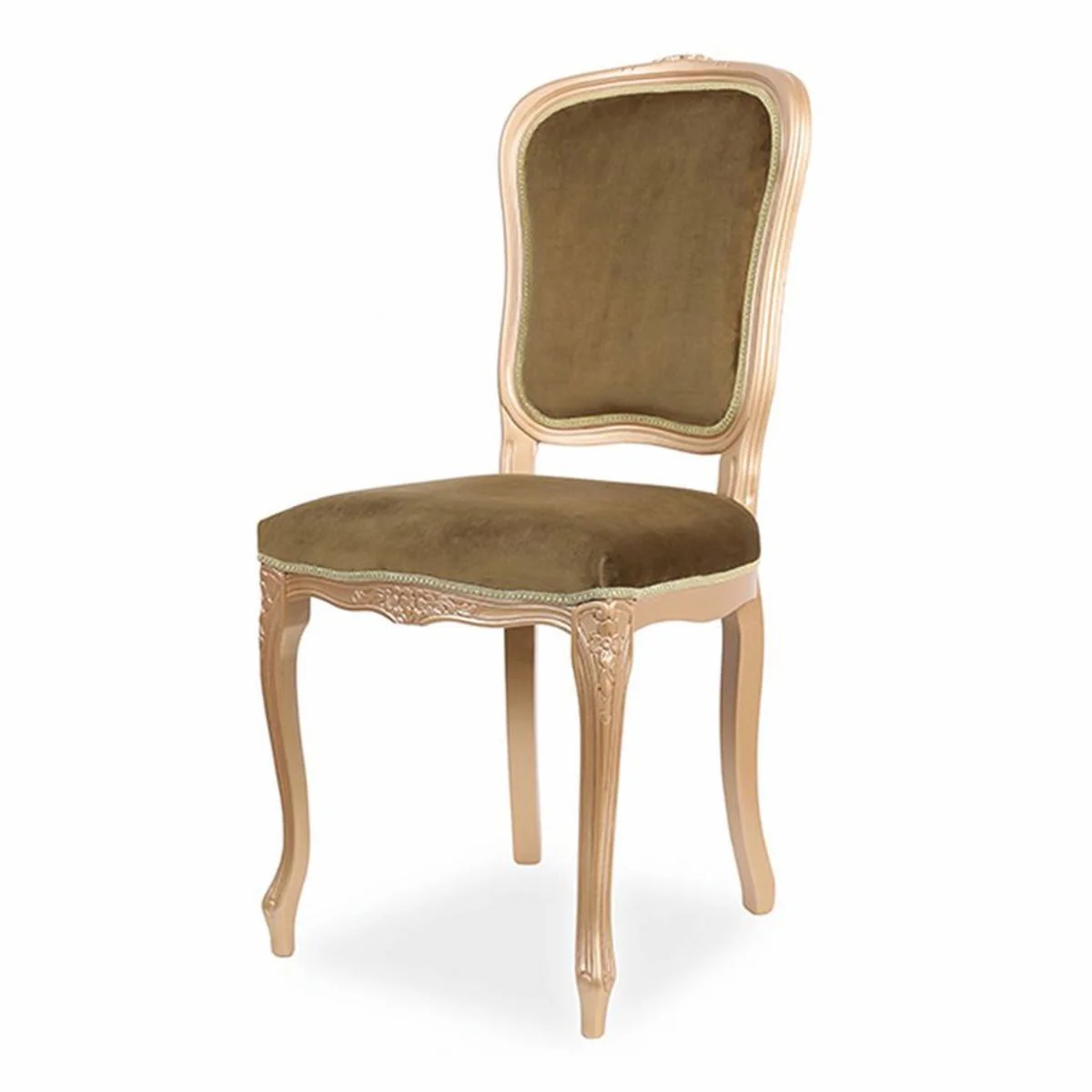 Luxury baroque dining room chair olive green / beige H. 100 cm