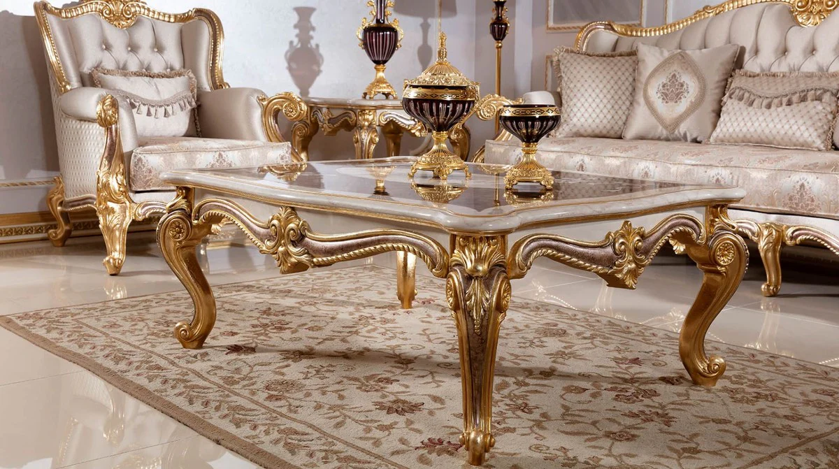 Luxury Baroque Style Living Room Furniture Set Silver/Brown/Gold