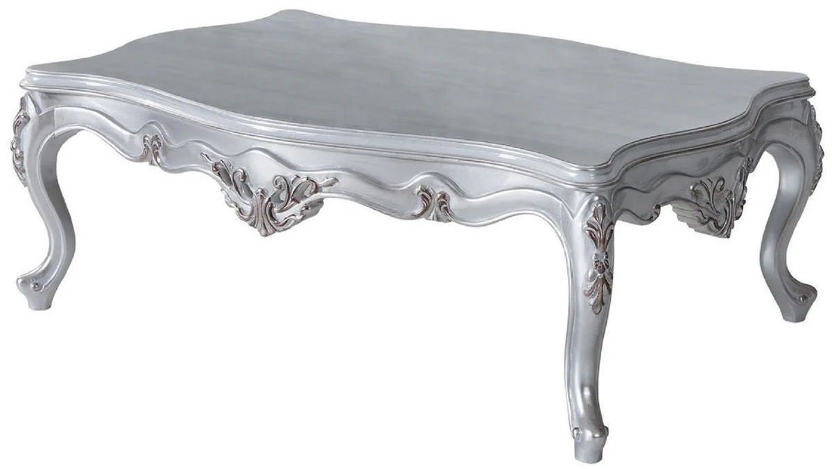 Luxury Baroque coffee table silver 130 x 85 x H. 47 cm - Rectangular solid wood living room table - Baroque furniture - Noble & magnificent