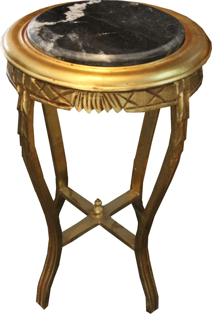 Baroque side table round gold / black with marble top 40 cm x H. 68 cm antique style