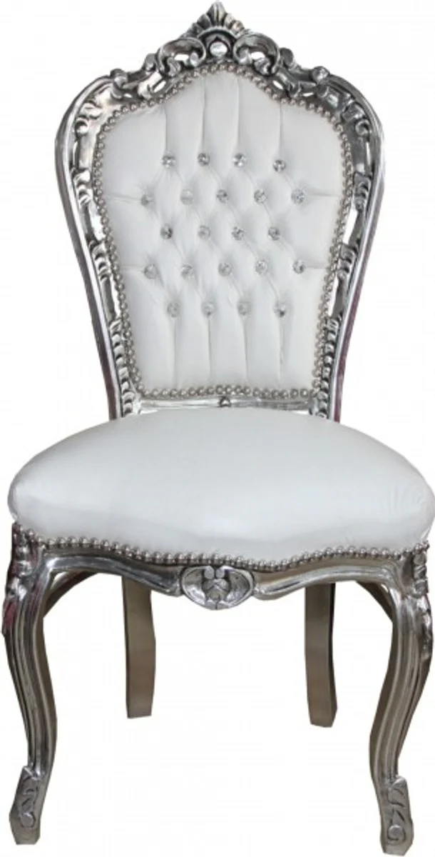Baroque dining room chair white/silver with bling bling rhinestones - furniture