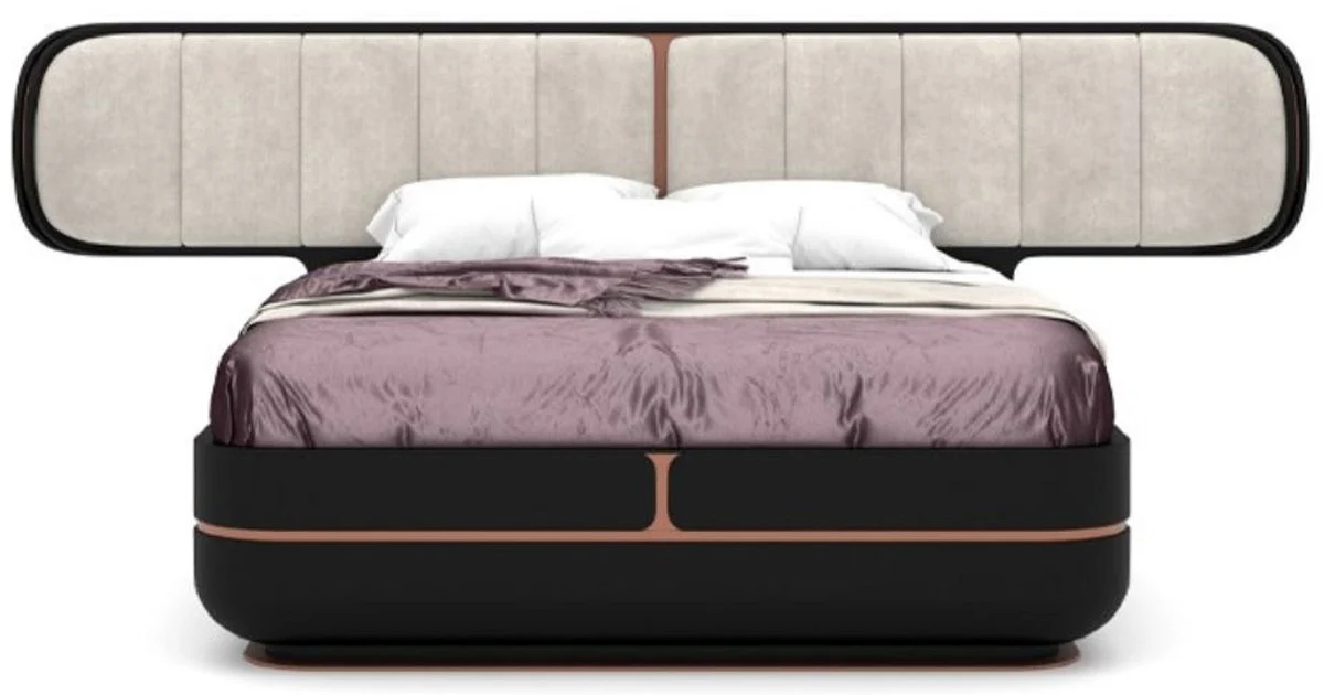 Luxury double bed gray / black / copper 330 x 215 x H. 120 cm - solid wood bed with padded headboard - bedroom furniture - hotel furniture - luxury furniture