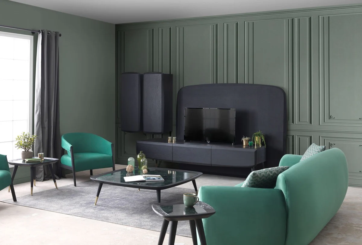 Luxury side table black / green / antique brass 45 x 45 x H. 53 cm - Square table with marble top - Living room furniture - Hotel furniture - Luxury furniture