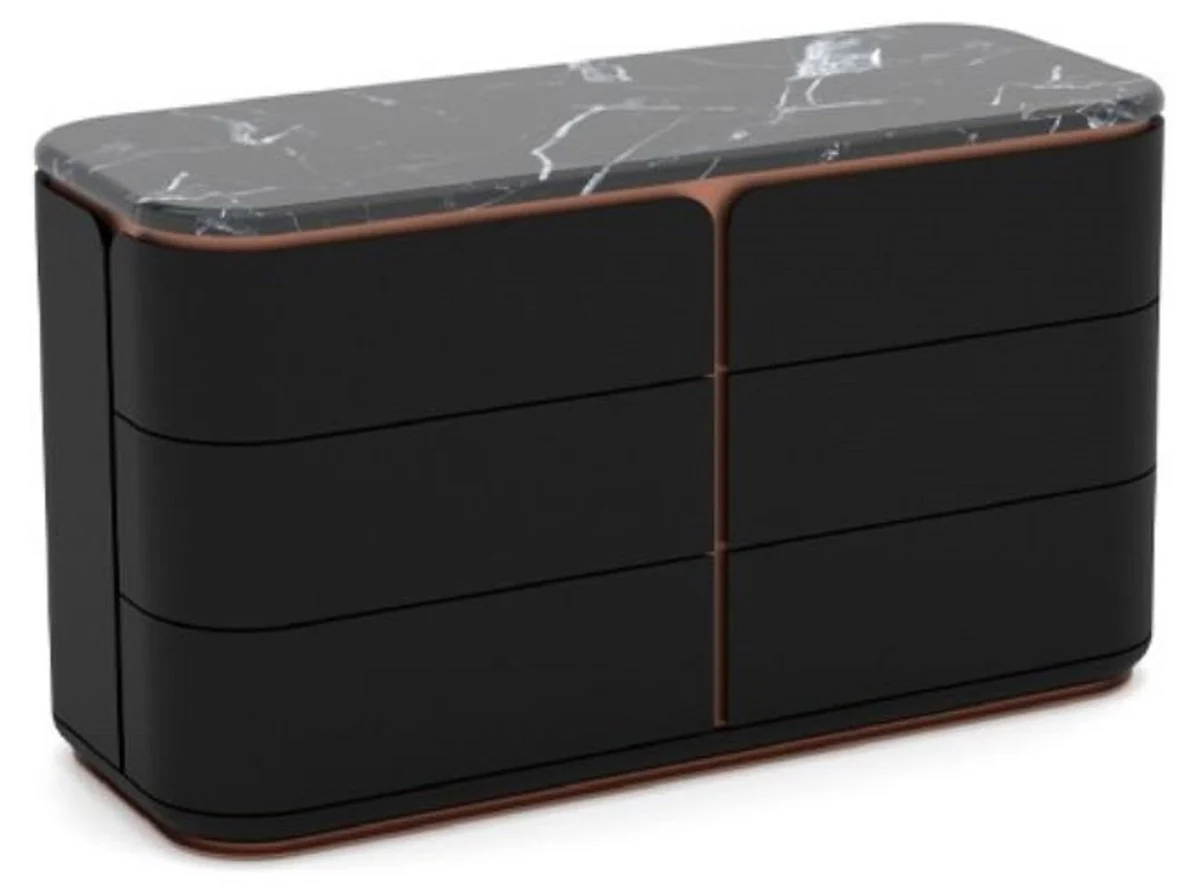 Luxury solid wood chest of drawers with 6 drawers black / copper 150 x 50 x H. 90 cm - Bedroom chest of drawers - Bedroom furniture - Luxury furniture - Luxury furnishings - Furniture luxury