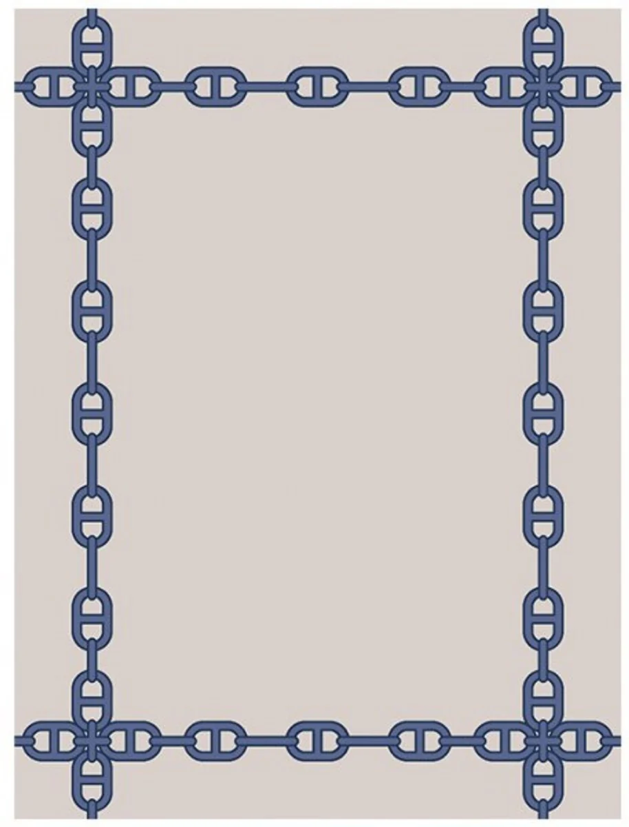 Wunderschöner Luxus Teppich aus 100% Neuseeland-Wolle mit Mäander Muster, Blau/Creme, Samtweich 300 x 400 cm - Hochwertige Qualität