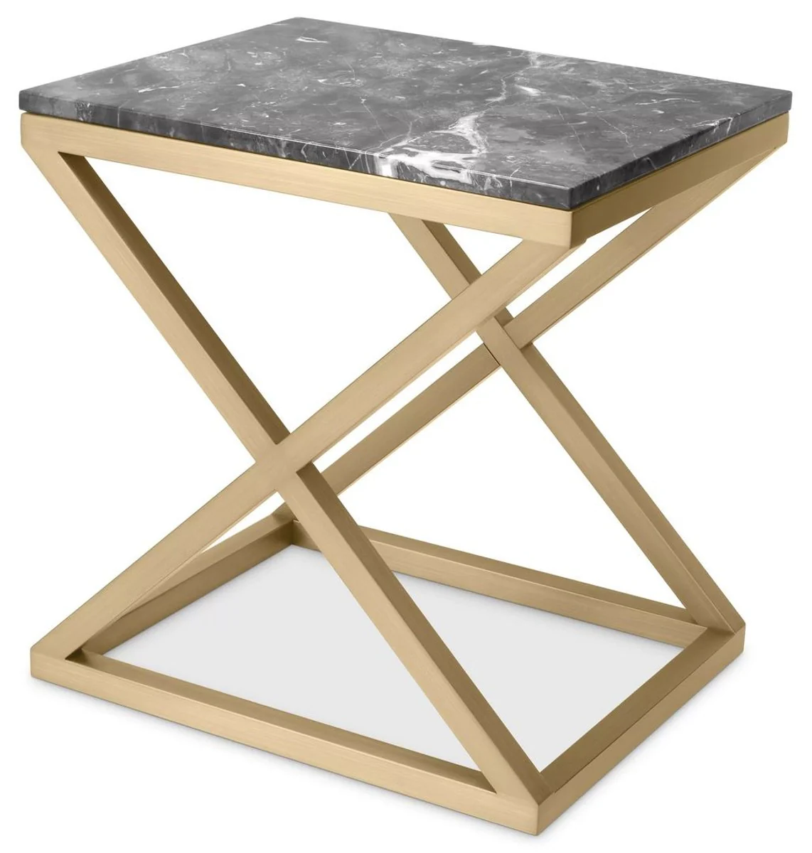 Luxury side table brass / gray 56 x 46 x H. 59 cm - Rectangular stainless steel table with marble top - Living room furniture - Luxury furniture - Luxury furnishings - Living room furnishings