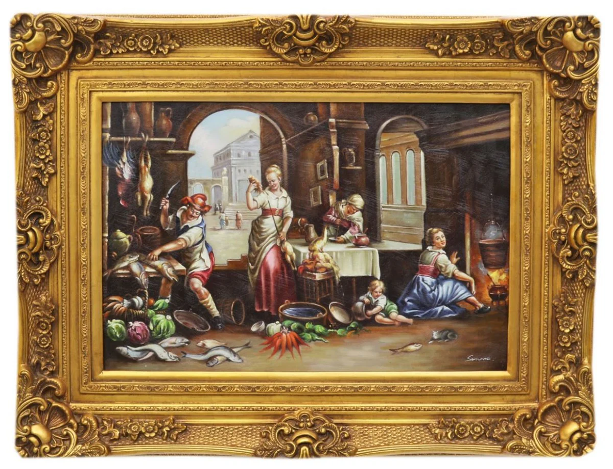 Baroque oil painting kitchen gold splendor frame 130 x H. 100 cm - furniture in the baroque style