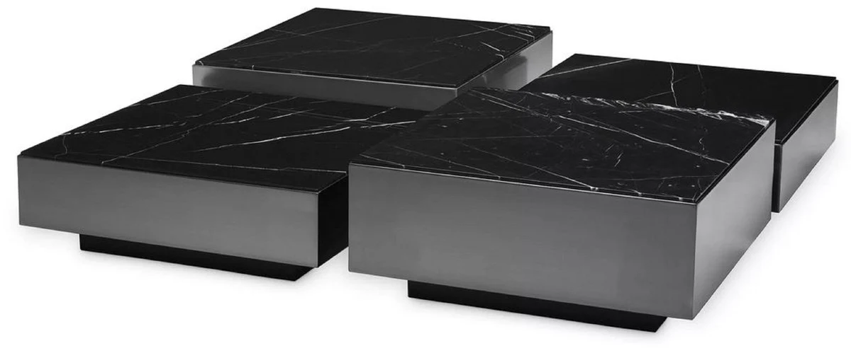 Luxury stainless steel coffee table set with marble table tops bronze / black - living room furniture - luxury furniture - luxury collection