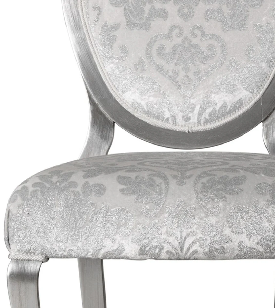 Luxury Art Nouveau dining chair set of 6 silver / gray / silver 51 x 48 x H. 106 cm - Elegant kitchen chairs with pattern - Baroque & Art Nouveau dining room furniture - Luxury quality
