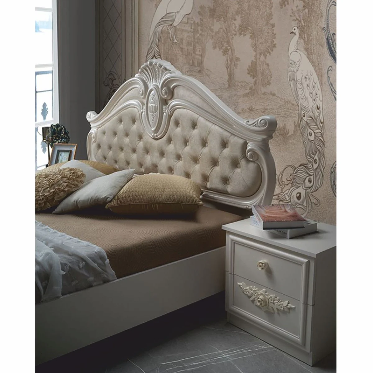 Luxury Baroque Double Bed Cream - Magnificent Baroque Bedroom Furniture