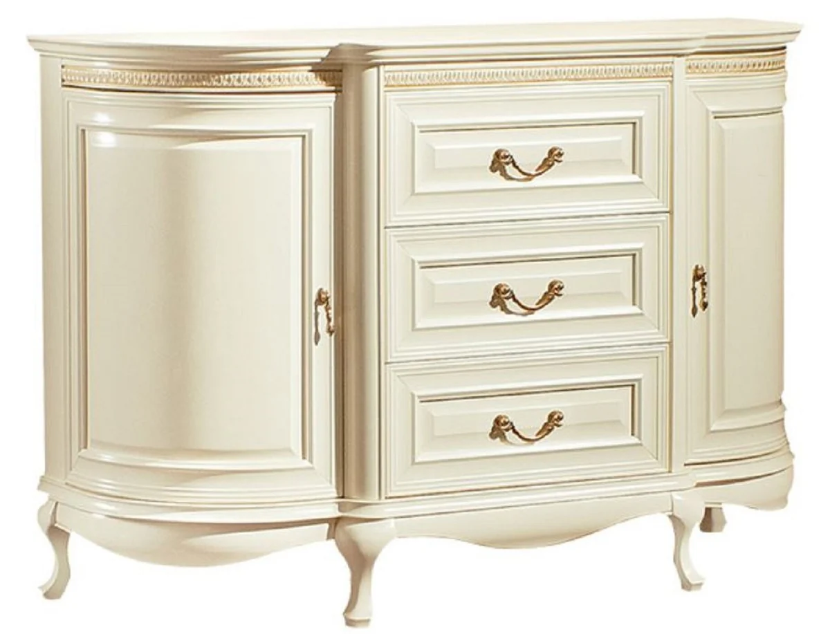 Luxury baroque chest of drawers cream / gold 128.4 x 46.7 x H. 87.7 cm - magnificent chest of drawers with 2 doors and 3 drawers - luxury quality