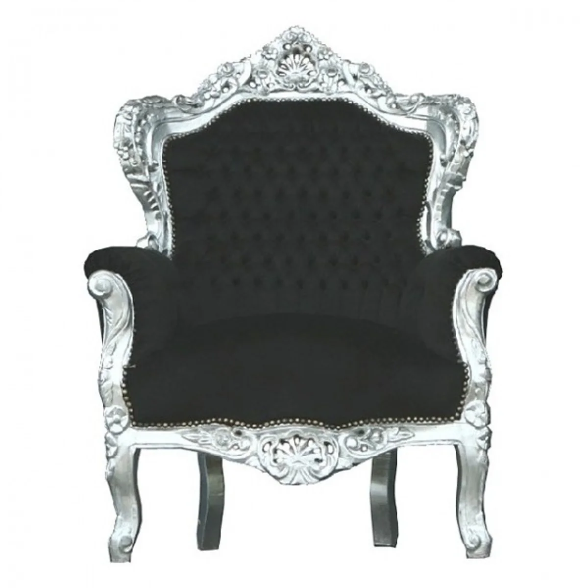 Barock Sessel King Schwarz / Silber 85 x 85 x H. 120 cm