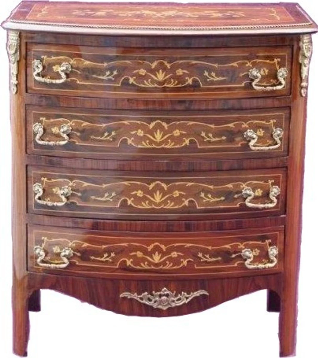 Baroque chest of drawers with 4 drawers brown inlay H 89 cm, W 80 cm - Mahogany model