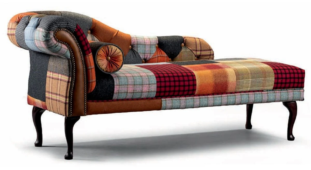 Luxury Chesterfield Chaise Longue Colorful / Brown / Dark Brown 165 cm - Chesterfield Furniture