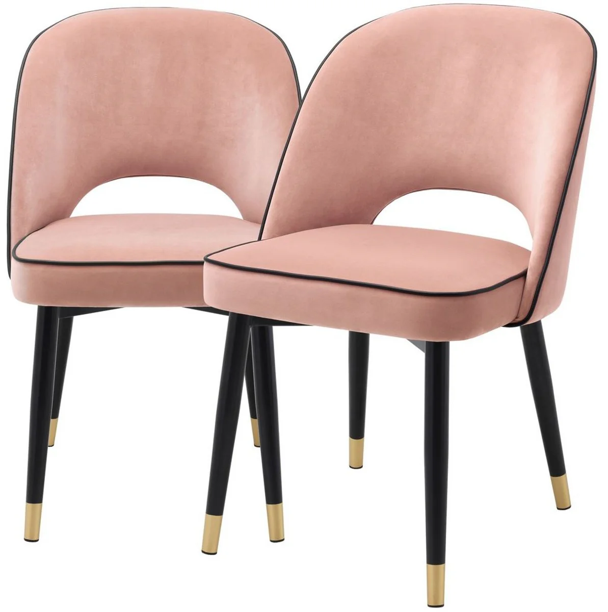 Luxury dining room chair set pink / black / brass 53 x 56 x H. 84 cm - Dining room chairs with elegant velvet fabric - Dining room furniture