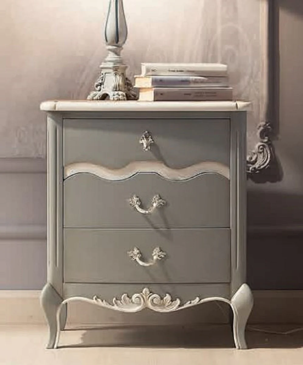 Luxury Baroque Nightstand with 3 Drawers Gray / White - Handmade Baroque Bedside Table - Baroque Bedroom Furniture - Luxury Furniture in Baroque Style - Luxury Quality - Made in Italy