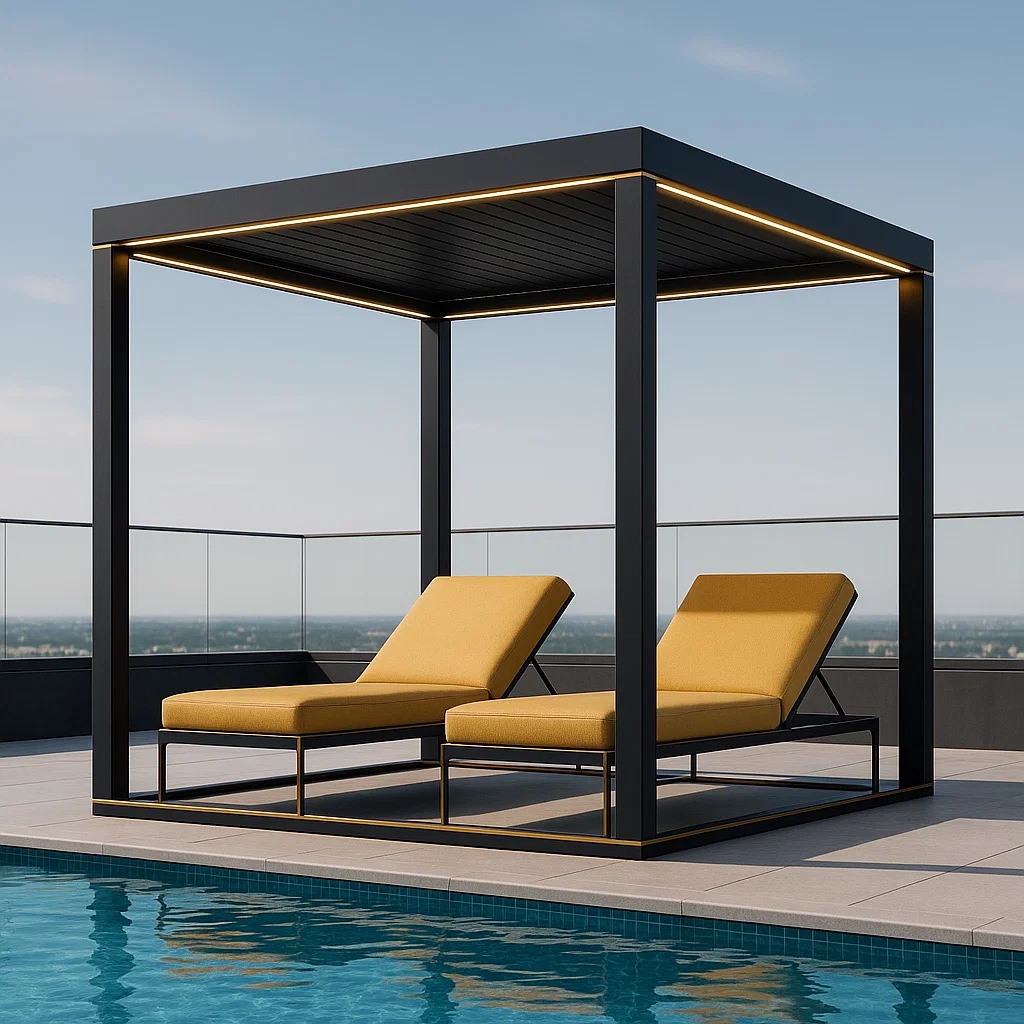 Gartenpergola aus Aluminium mit LED-Beleuchtung – Schwarz – für den Außenbereich, 400 cm lang x 250 cm hoch x 380 cm tief jMmPajK308NZ