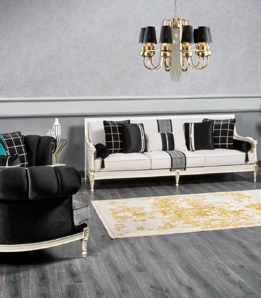 Luxury Baroque Sofa White / Gray / Black / Gold 260 cm - Baroque Living Room Furniture