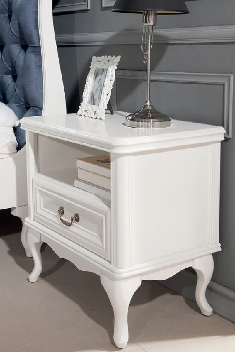 Luxury Art Nouveau nightstand white 64 x 42.5 x H. 63.1 cm - Elegant solid wood bedside table with drawer - Baroque & Art Nouveau bedroom furniture